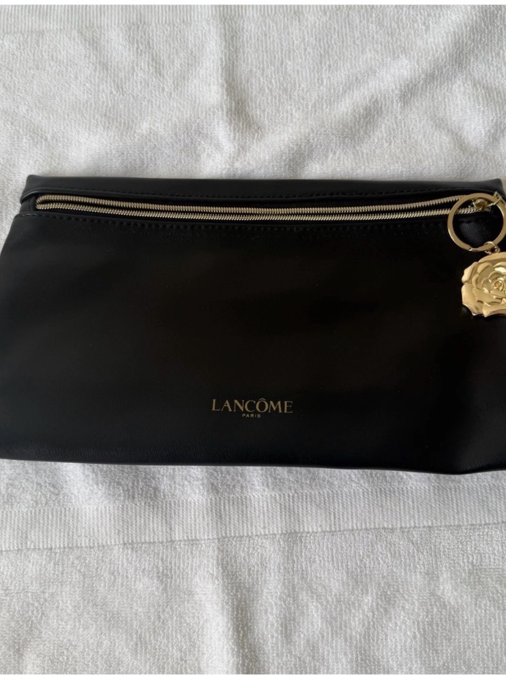 Lancôme Black Cosmetic Pouch with Gold Rose Charm